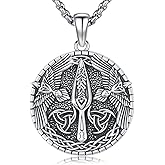 SOESON Viking Raven Pendant Necklace for Men 925 Sterling Silver Celtic Round Raven Pendant with Sword Vintage Amulet Viking Jewelry 24mm, 20+2 inch Chain