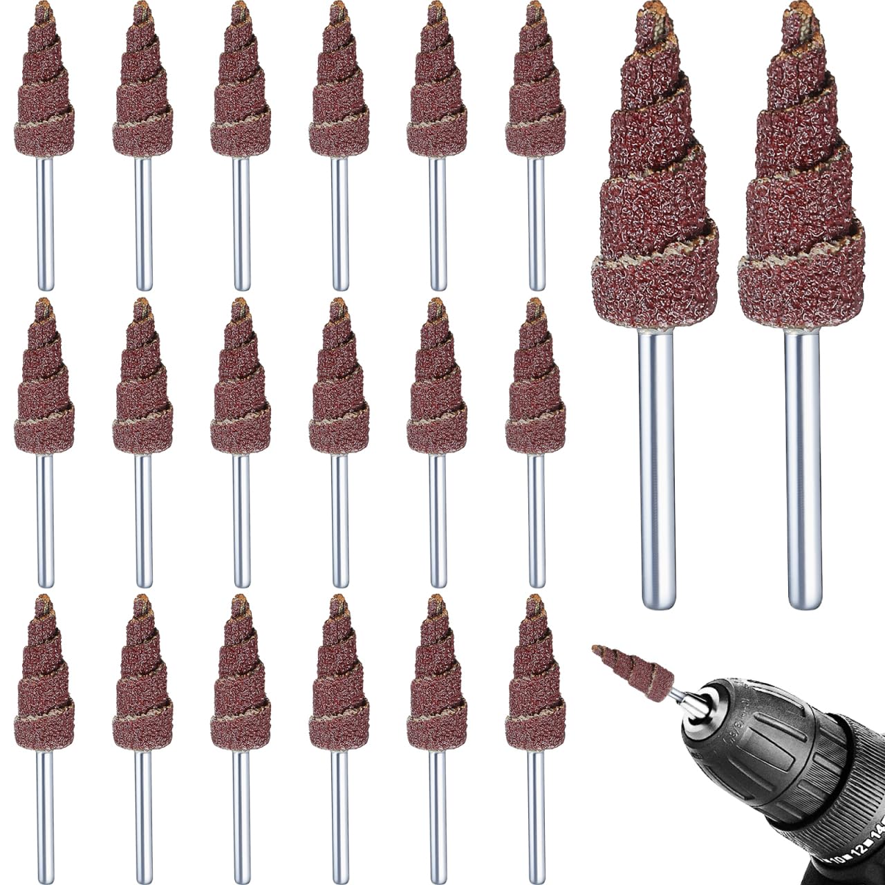 VILLCASE 20pcs Sanding Cone for Drill, 80 Grit Cone Shaped Abrasive Flap Wheels, Grinding Polishing Head for Rotary Tool, Deburring Polishing Grinding Sanding Discs for Drill Rotary Tool