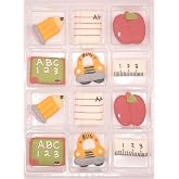 NCS Back to School Set Edible Royal Icing Cake Toppers, 12 Count - Apple, Bus, Chalk Board, Paper, Pencil, &amp; Ruler