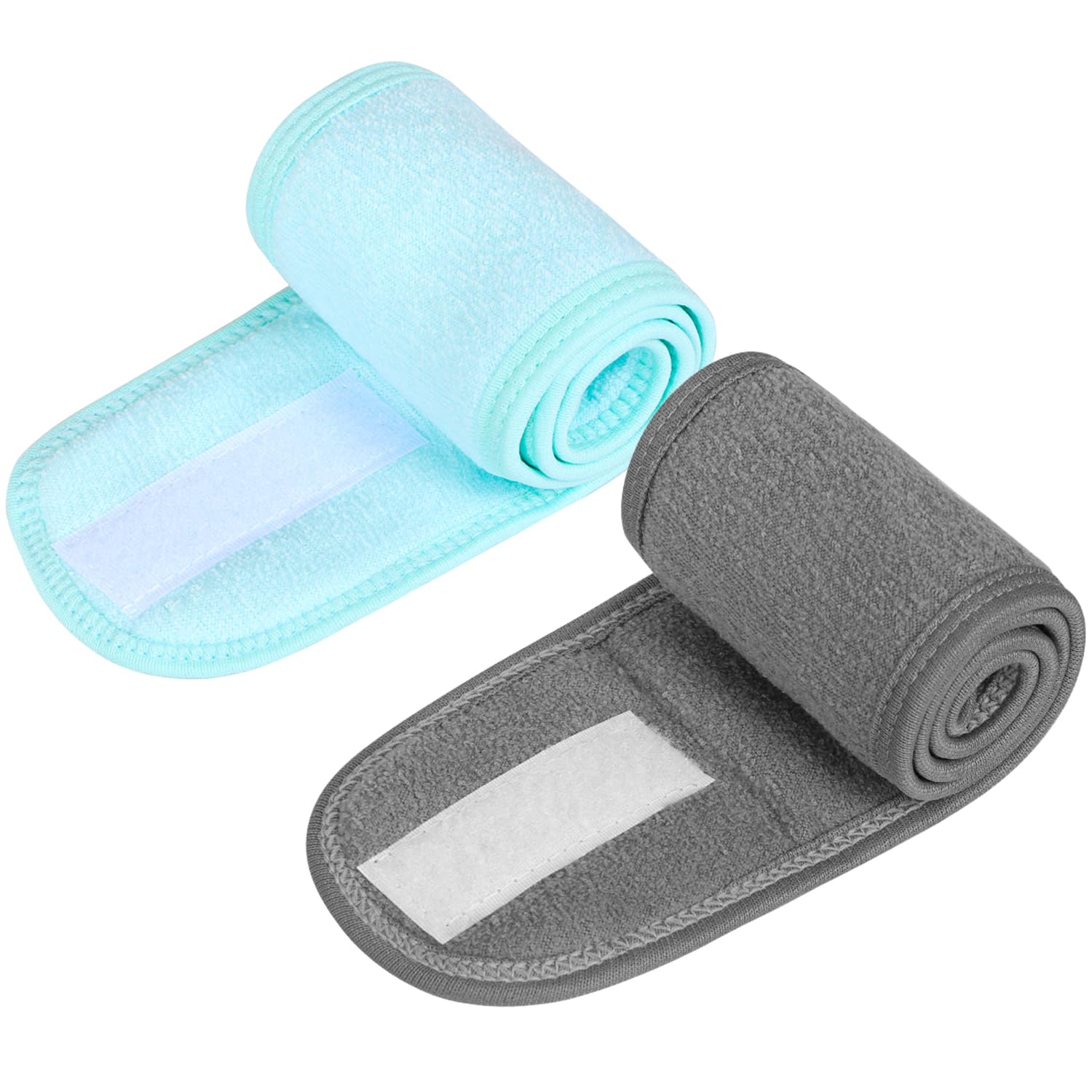 2 Pieces Spa Headband With Adjustable Magic Sticker for Washing Face, Makeup, Skincare - Reusable Hair Band for Women (Gray, Blue)