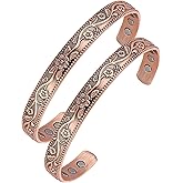 BioMag Copper Bracelet & Ring for Women, 99.99% Pure Copper Magnetic Bracelet Lymphatic Drainage Rings with 3500 Gauss Magnets, Adjustable & Flower Pattern (Copper-C-2PCS)