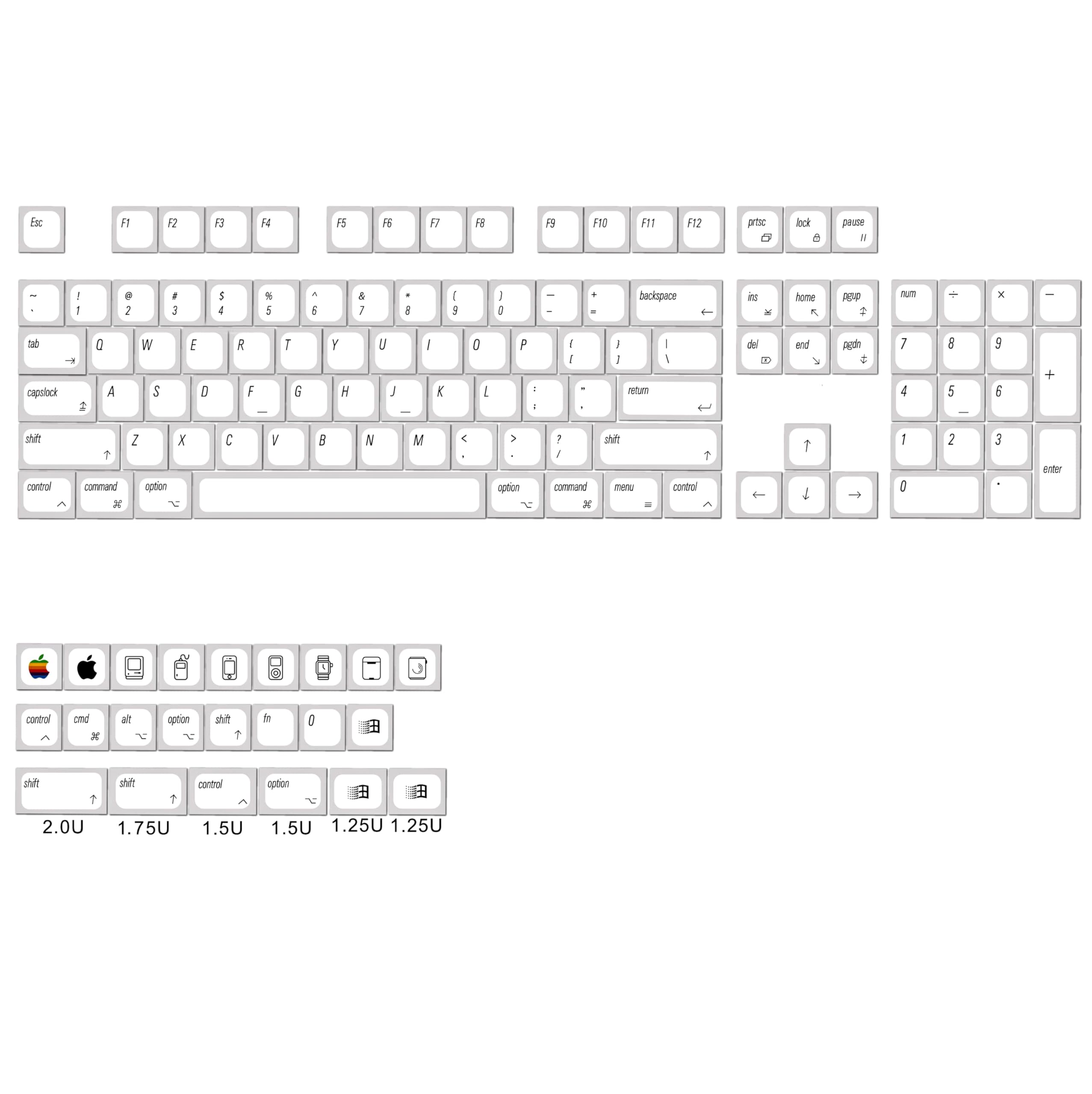 108 Layout Mua YMDK 127 Ultra-Slim Mac Style Mx Low Profile Dye Sub PBT Keycaps ...