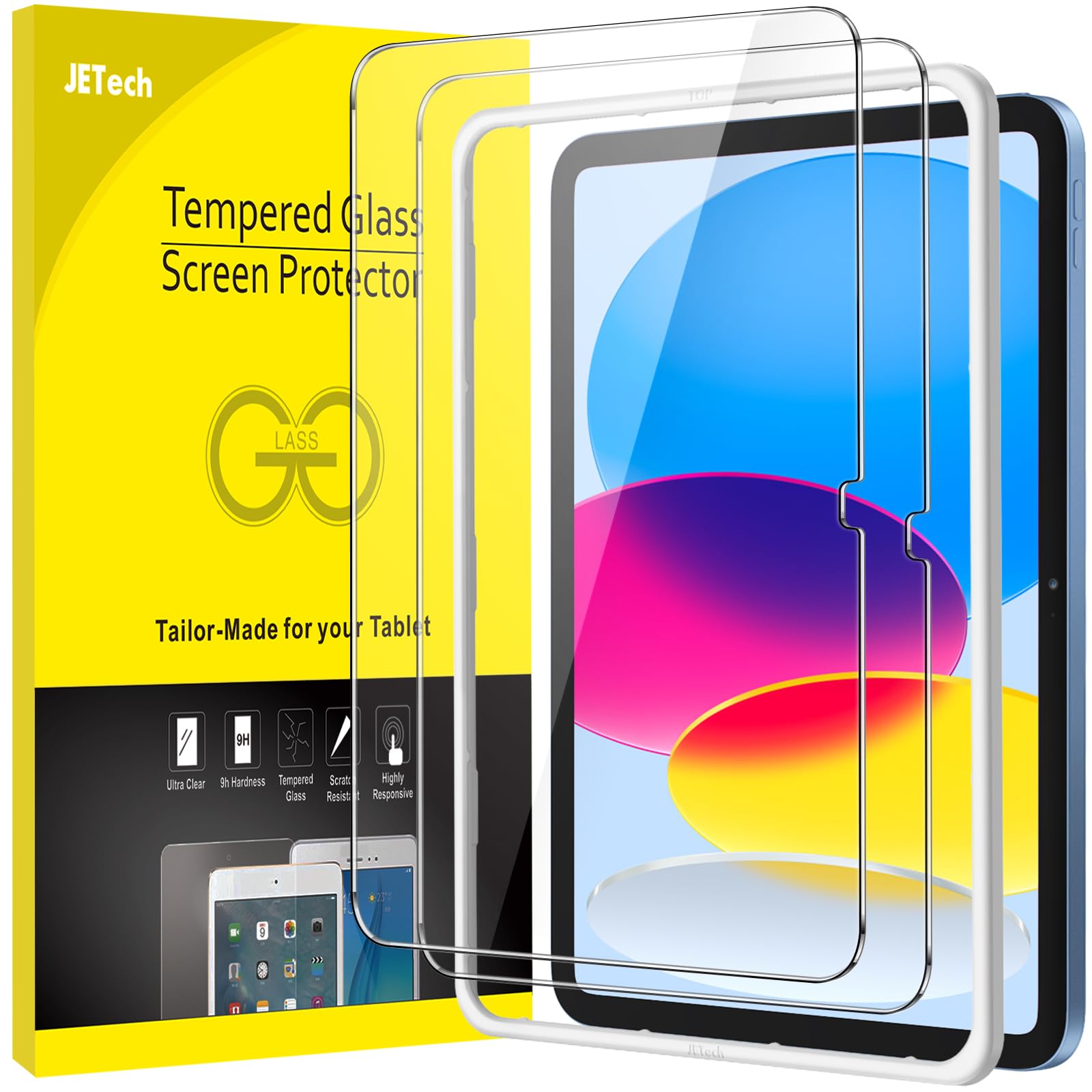 JETech Screen Protector for iPad (A16) 11th/10th Generation (2025/2022) with Easy Installation Frame, Tempered Glass Film, HD Clear, 2-Pack — image 1