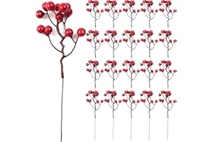 TIHOOD 25PCS Artificial Red Berry Stems 7.8inch Christmas Red Berry Picks Holly Berry Branches for Christmas Tree Decorations DIY Crafts Xmas Ornaments Wedding Holiday Home Decor