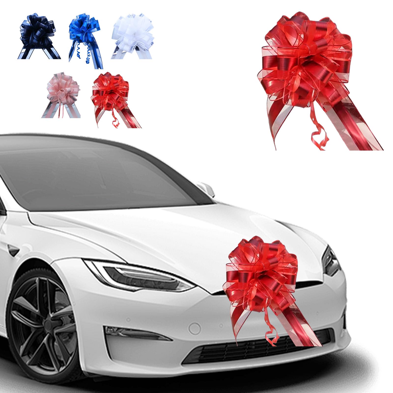 JYJLLM 5-Pack Large Red Fabric Bows (70 Inch / 180 cm), Giant Decorative Bows for Wedding Car Decor, Prom Vehicle, Gift Wrapping and Event Staging, Adult Celebration Decoration(red)