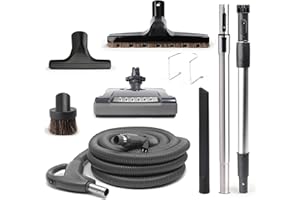 Drainvac Central Vacuum System Kit – Complete Central Vacuum Set with 35-ft Hose, Electric Floor Brush, Telescopic & Electric