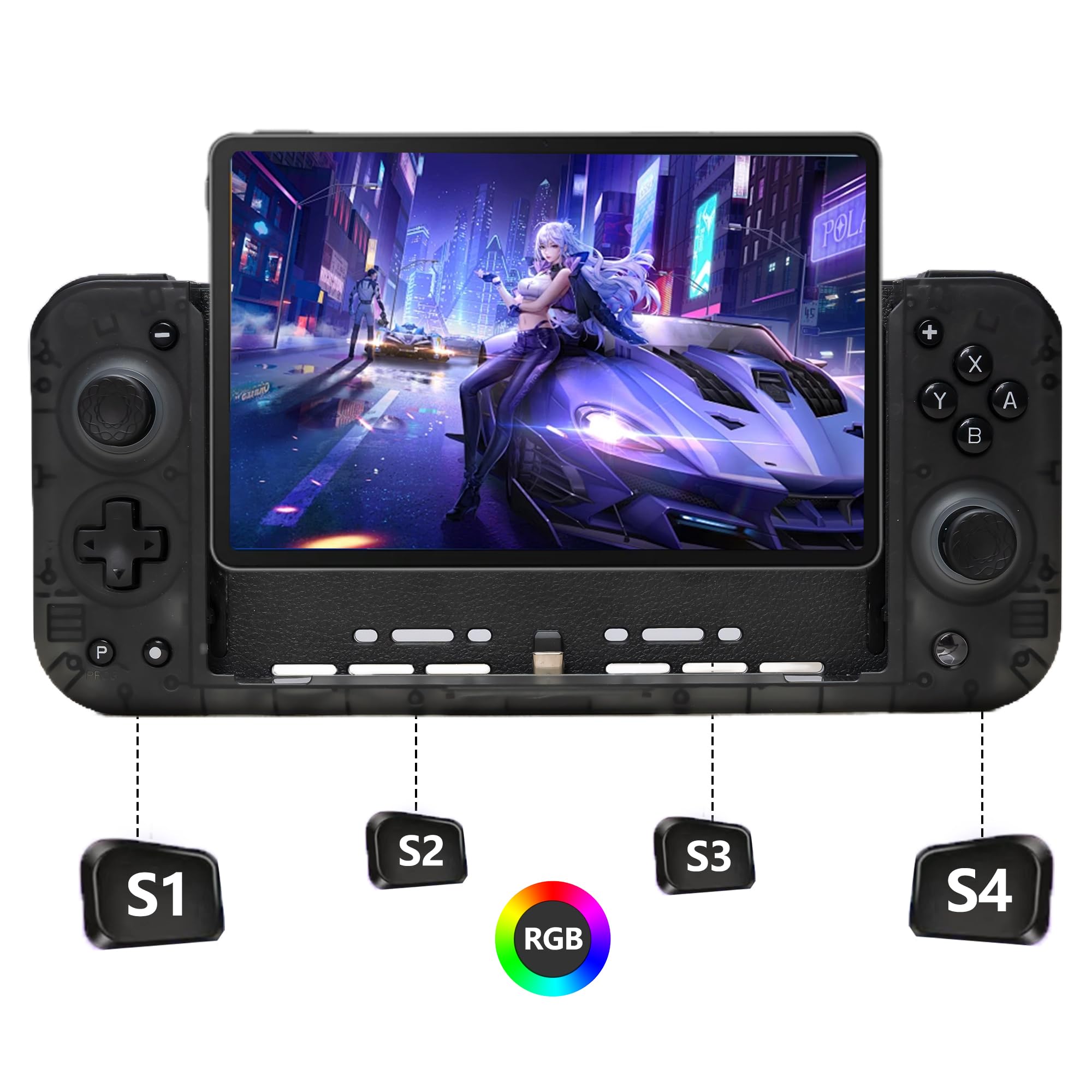SZYUYU Switch Controller for Nintendo Switch/OLED, Full-Size Grip Ergonomic Handheld Mode Controller, Switch Pro Controller One-Piece Joypad with 8 Color RGB Lights/Programming/Cable