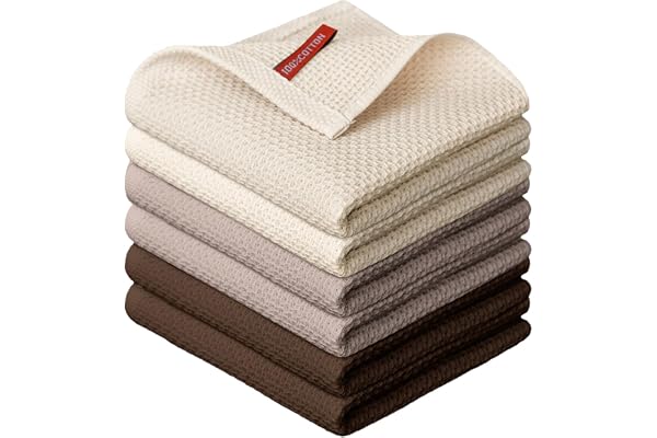 Artoid Mode 100% Cotton Dark Coffee Beige Brown Waffle Weave Kitchen Dish Cloths, 28x28 cm Ultra Soft Absorbent Quick Drying