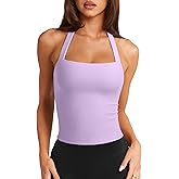 LASLULU Womens Sexy Halter Sports Bra Workout Tops Wirefree Sleeveless Gym Yoga Tank Tops Y2k Casual Crop