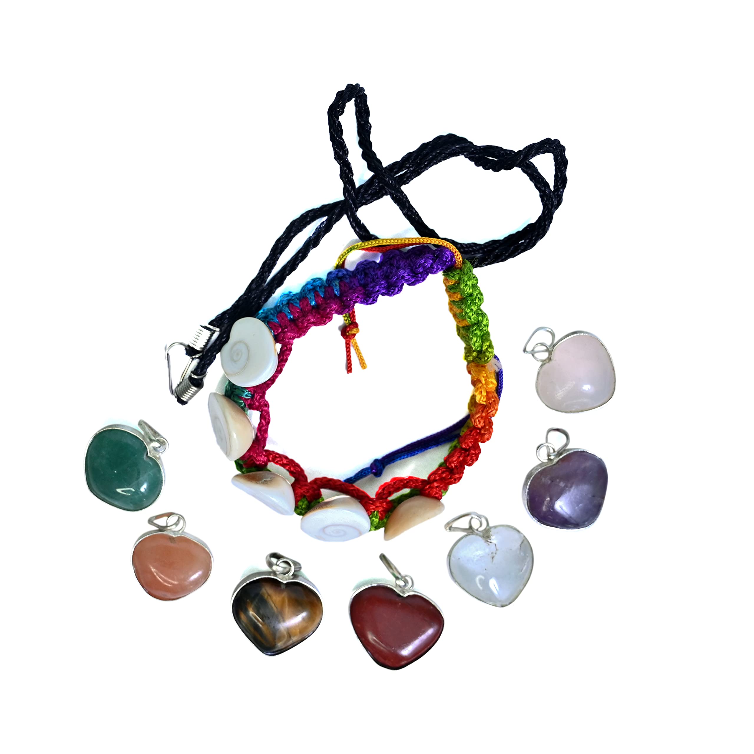 KACHVI Crystals And Gemstones Healing Crystal Gifts 7 Chakra Heart Shaped Pendant for Meditation with Healing Crystal Natural Gomti Chakra Hand Bracelet for Women and Mens