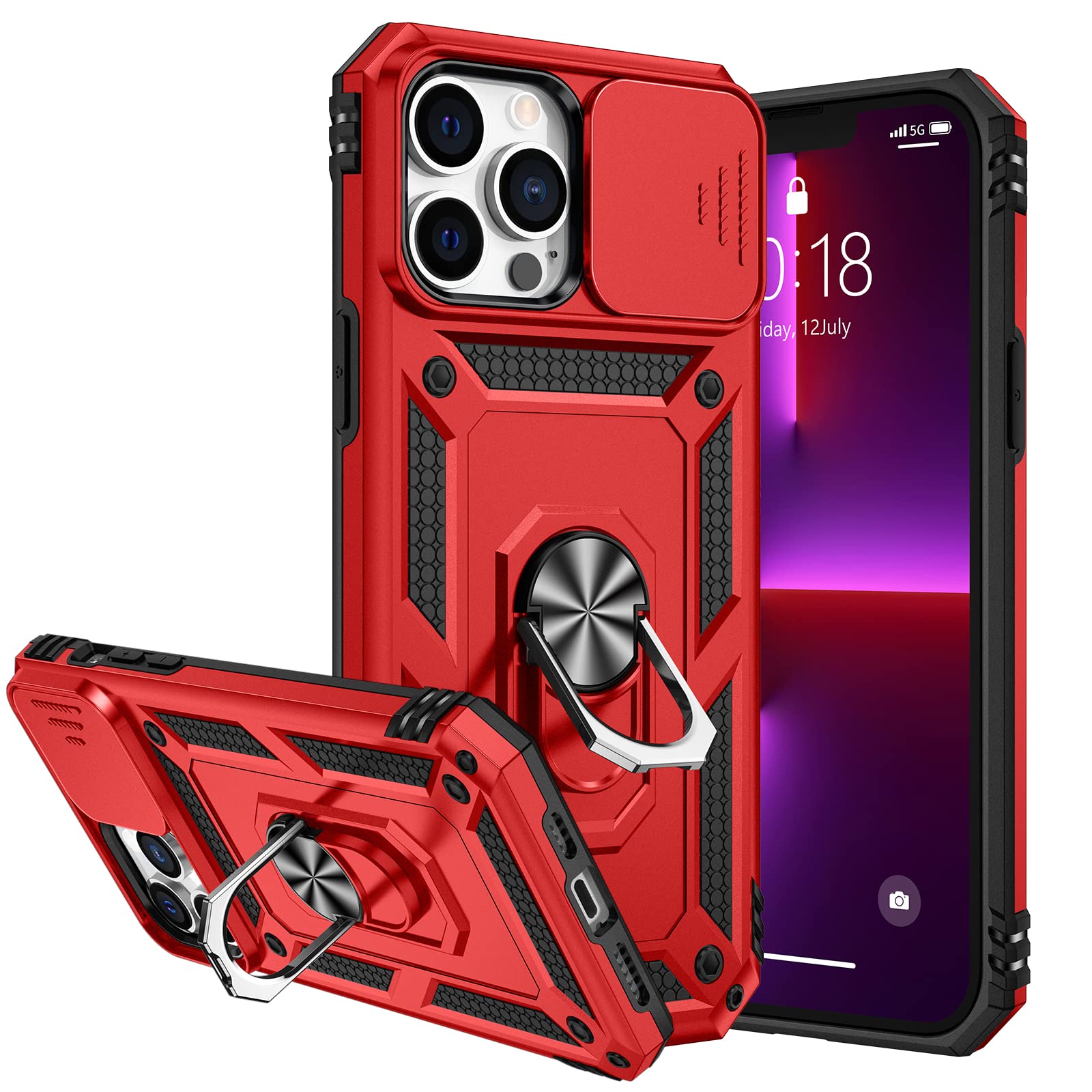 Compatible for 13 Pro Max 6.7 Case 2021 with Camera Cover & Kickstand,Slide Lens Protector Rotate Ring Stand