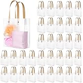 Tobeelec 30 Pcs Clear Gift Bags with Handles, White Frosted PVC Candy Bags for Mother's Day, Reusable Translucent Wrap Tote Boutique Bags for Wedding Shopping Party - 5.1 x 2.3 x 5.9 Inch