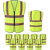 Tekware Safety Vest with High Reflective Strips, Pack of 10 Bright Neon Color Construction Protector with Zipper, Size L