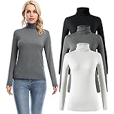 Xelky Womens Long Sleeve Turtleneck Shirt Lightweight Slim Turtle Neck Active Tops Basic Pullover Undershirt 2 Pack