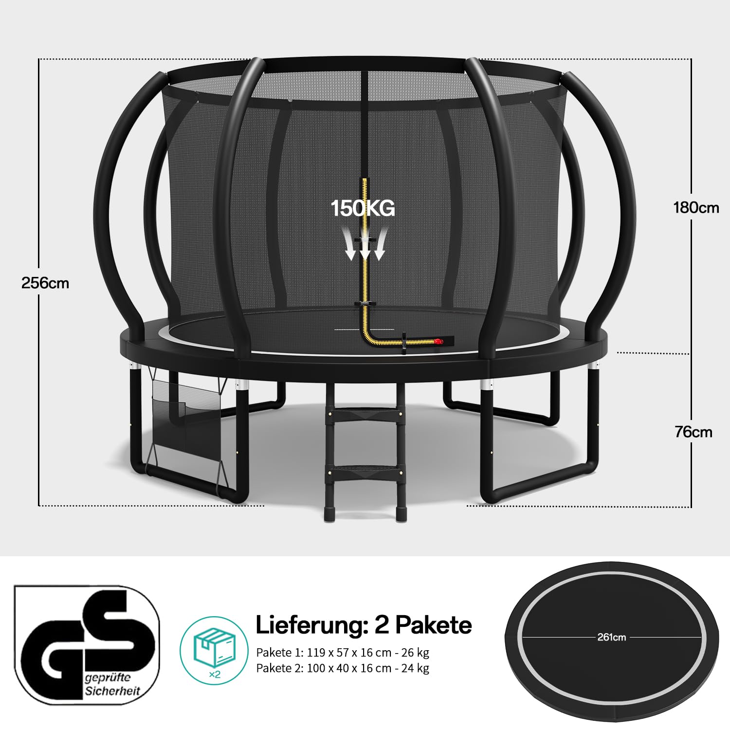 Flamaker Gartentrampolin für Kinder, 2,3 m/3,0 m/3,7 m/4,3 m Trampolin Outdoor-Sicherheitsnetz und gepolsterte Stangen für Kinder Indoor Outdoor Fitness, maximal bis zu 150 kg 6