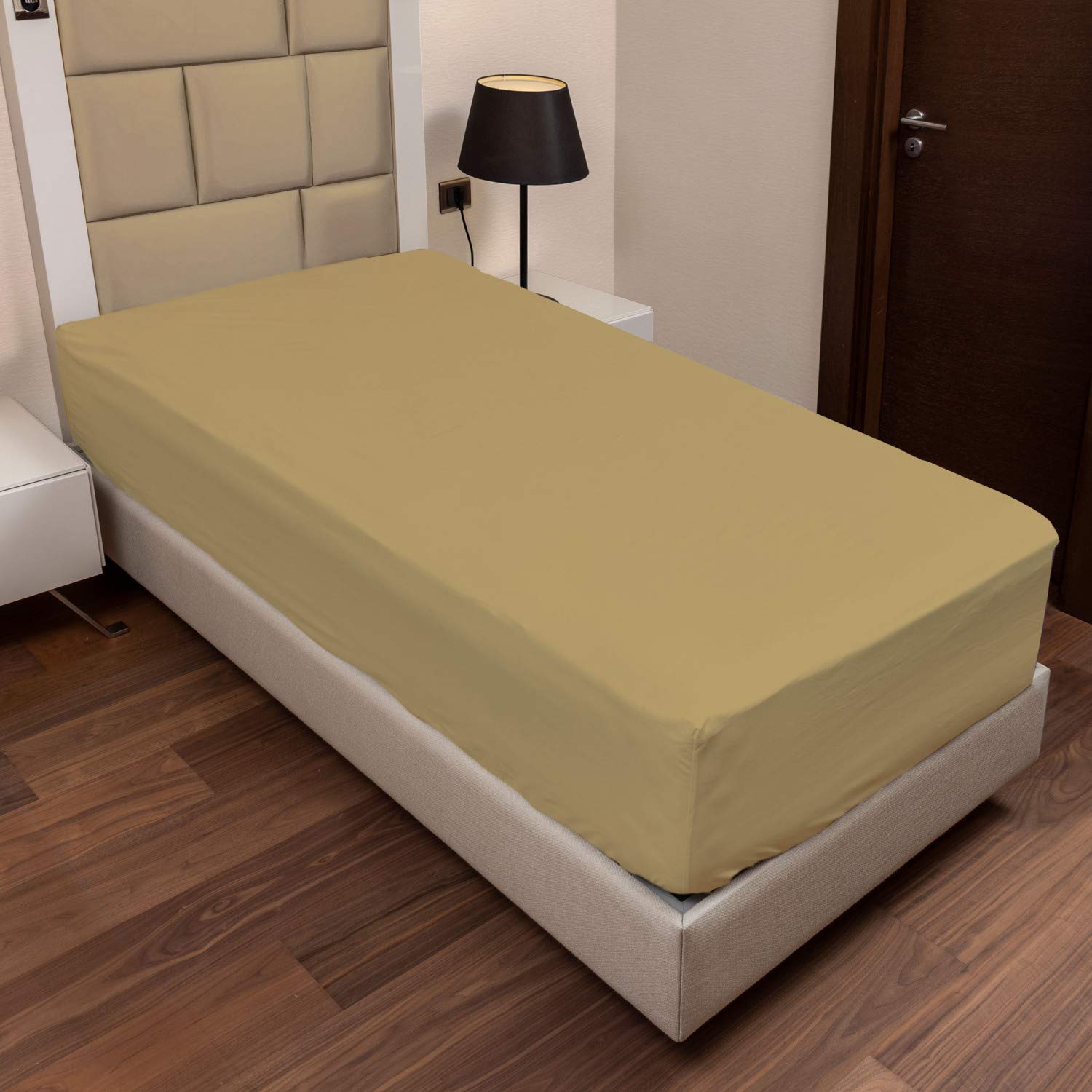 ABAKUHAUS Cotton Fitted Sheet, Super Soft Solid Colored Elastic Bed Sheet, 90 cm x 190 cm, Pale Brown