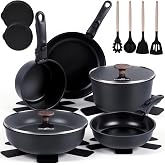 20-Piece Ceramic Pots and Pans Set, Nonstick Cookware Set with Detachable Handle, Stackable Kitchen Set, PFAS-Free, Oven &amp; Dishwasher Safe