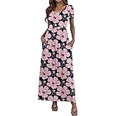 HAOMEILI Women's Short Sleeve Loose Floral Maxi Dresses Casual Long Dresses with Pockets S-Blue-Flower