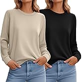 Ficerd 2 Pack Women's Casual Sweatshirts, Crew Neck Loose Fit Basic Tops Lightweight Cute Pullover Fashion Fall Outfits