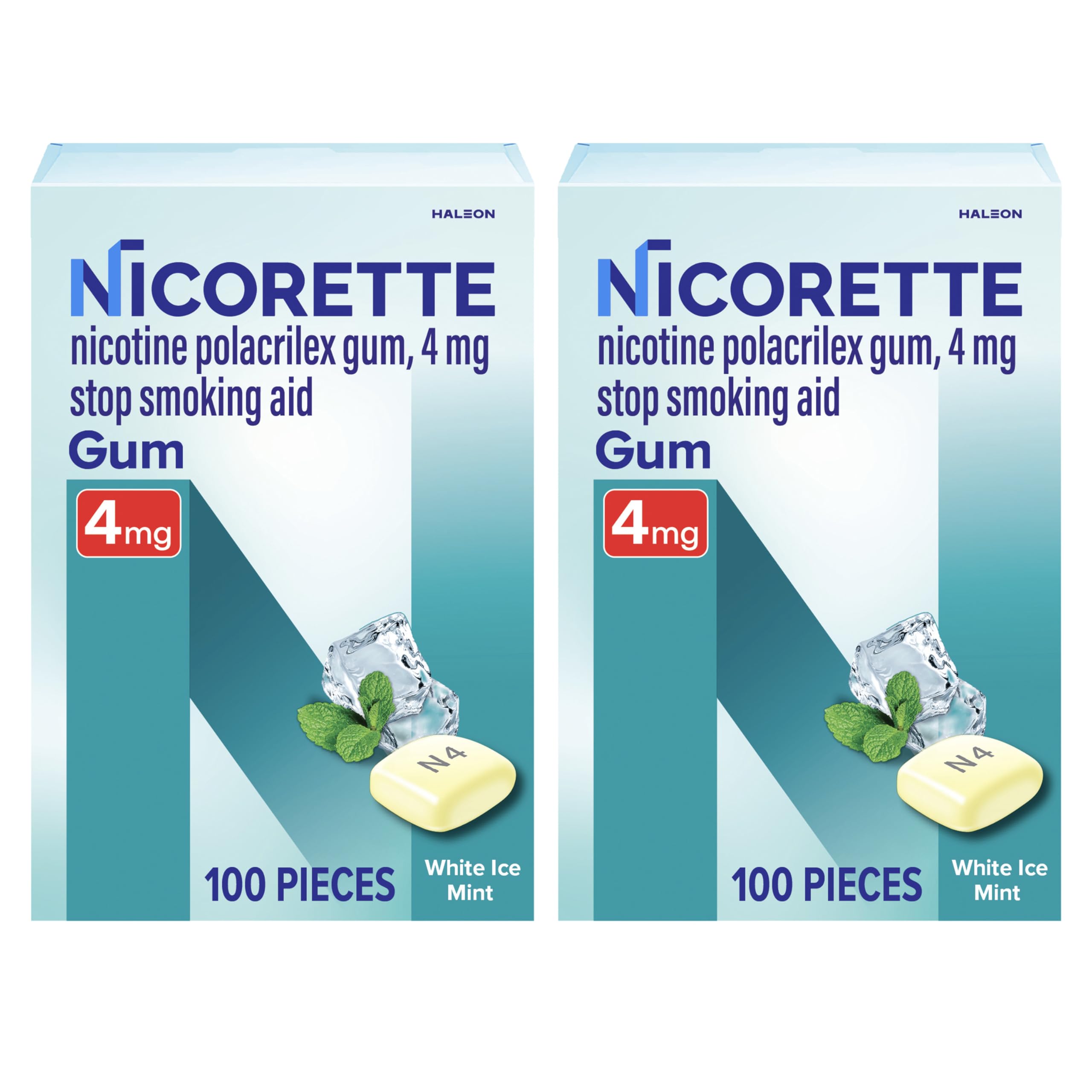 Photo 1 of Nicorette Nicotine Gum Stop Smoking Aid, 4 mg, White Ice Mint Flavor - 100 Count (Pack of 2)