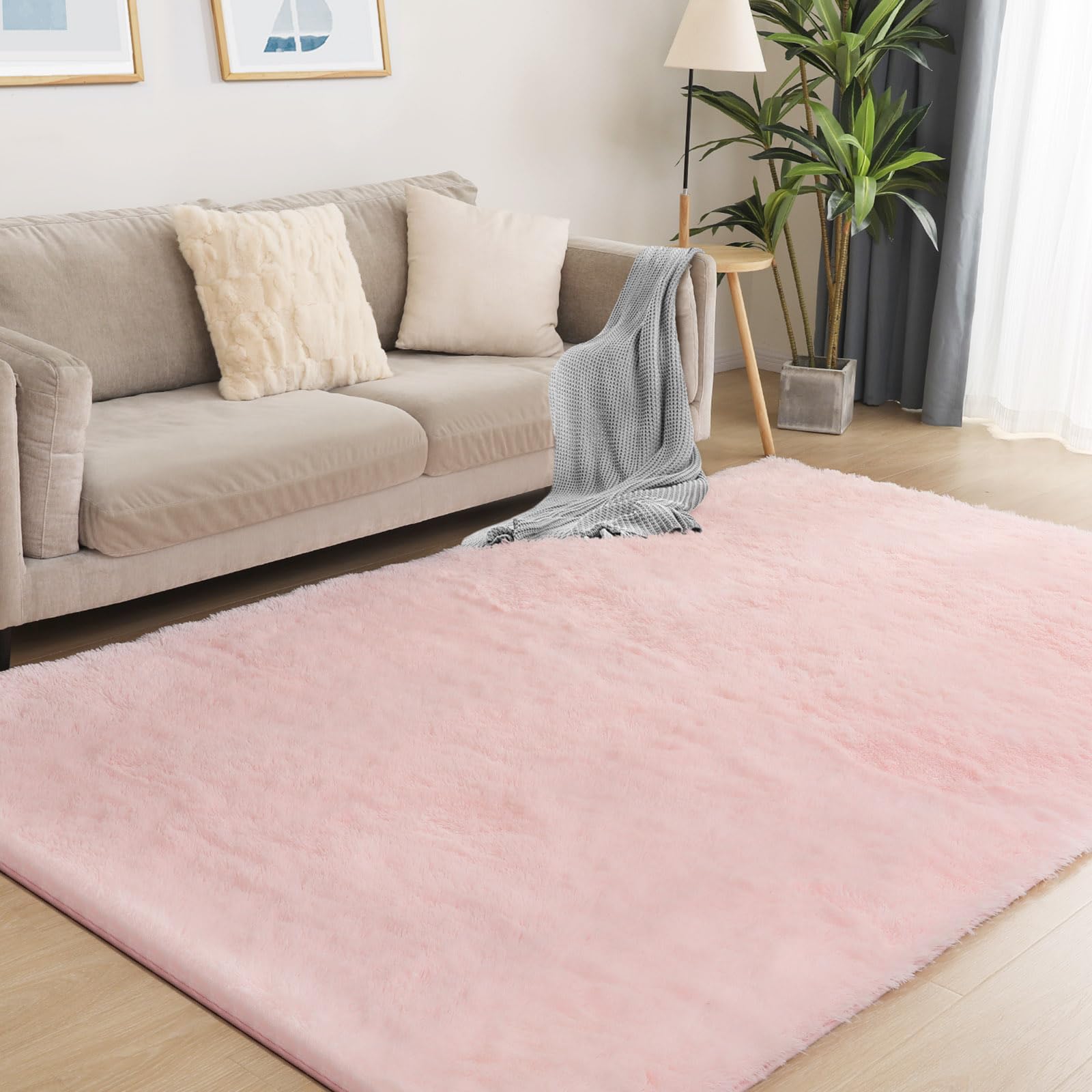 Photo 1 of Puremy Soft 6x9 Pink Rug, Fluffy Area Rugs for Living Room, Plush Area Rugs for Bedroom, Non-Slip Indoor Carpet for Nursery, Study Room, Kids Room, Room Decor