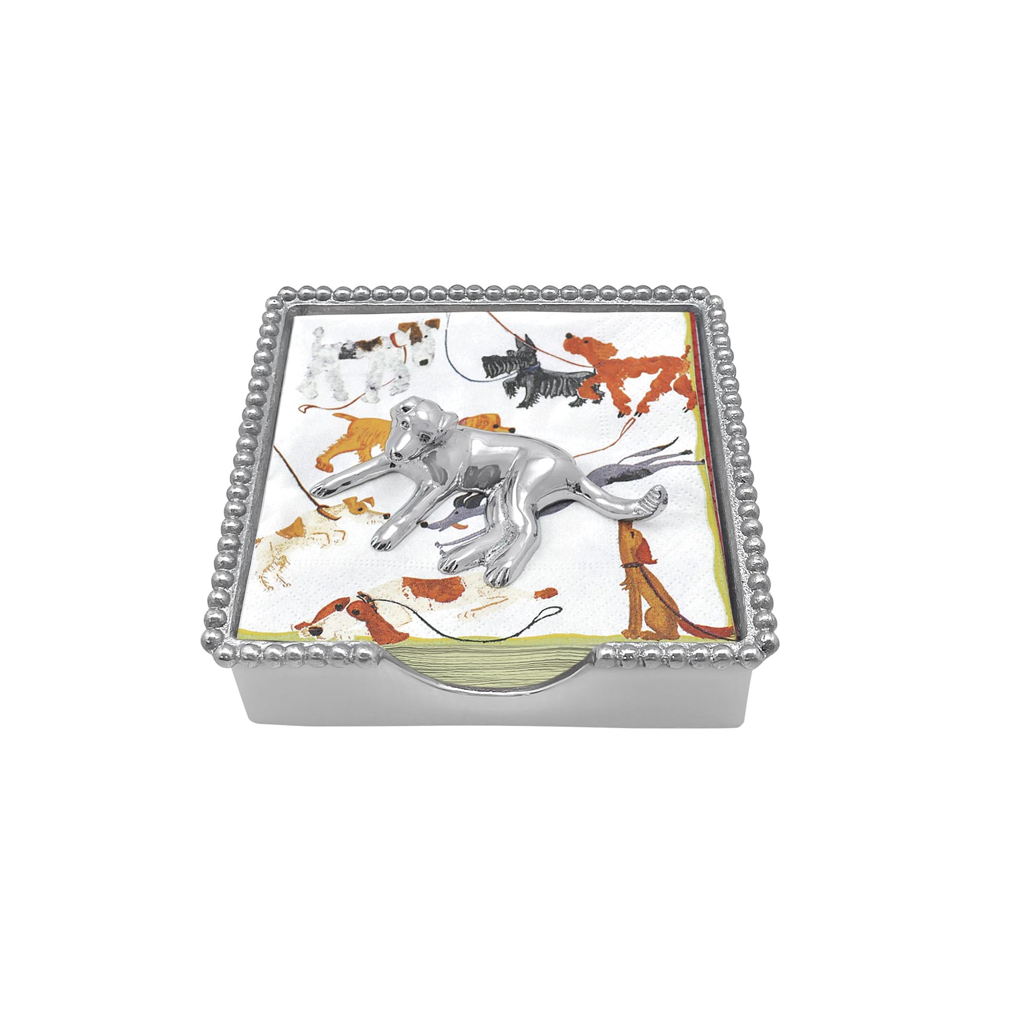 MARIPOSA 2747-C Labrador Beaded Napkin Box, 100% Recycled Aluminum, Silver