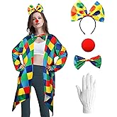 Mprocen Clown Costume Set Rainbow Outfit Clothes Accessories Set Clown Suit Headband Nose Tie Glove Carnivals Men Women Adult