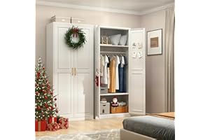 UNICOLY Armoire Wardrobe Closet with Doors, 71'' Wardrobe Cabinet with Hanging Rod, Metal Closet with 2 Adjustable Shelves for Bedroom School, Employee, Gym, Armarios De Ropa para Dormitorio, White