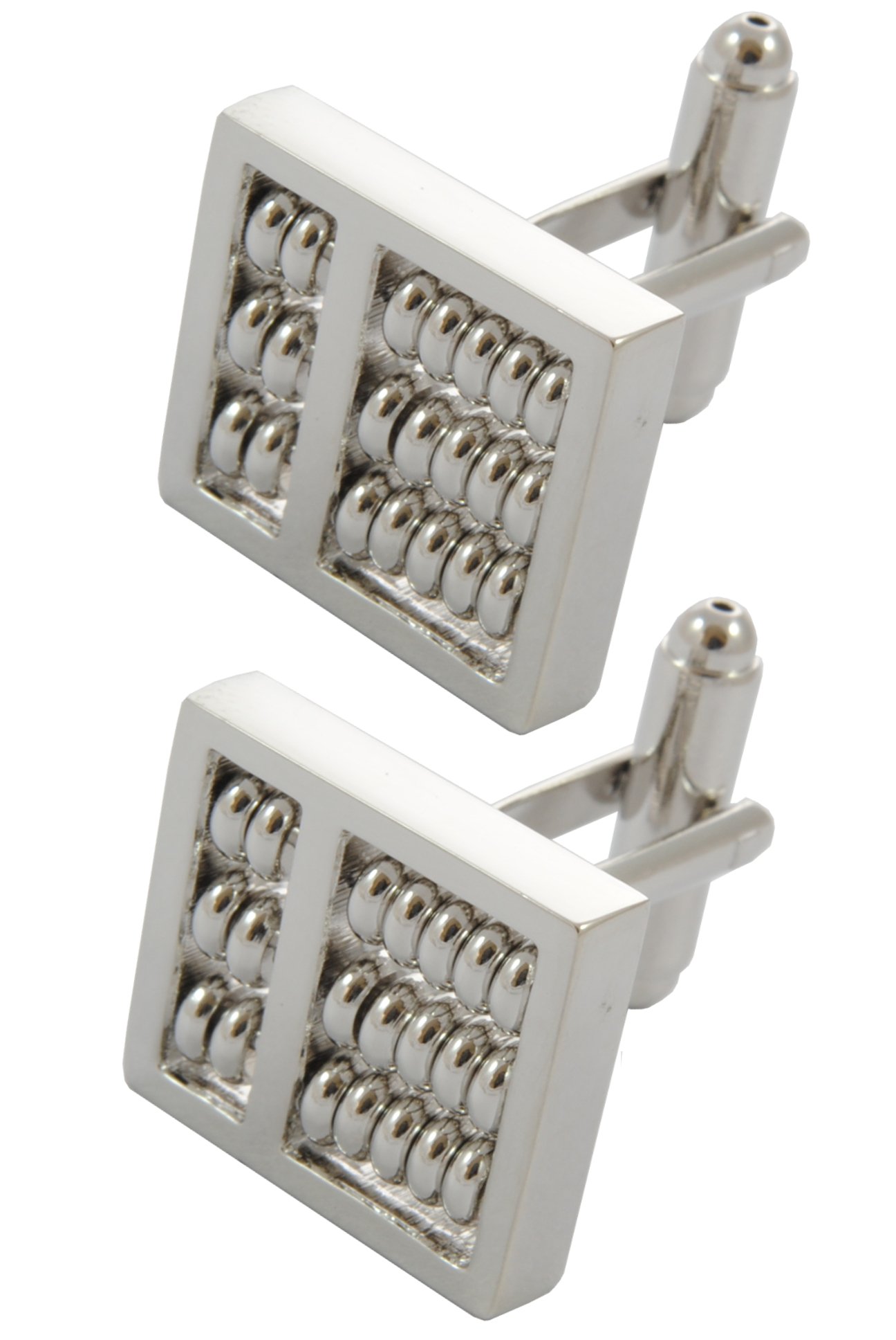 Cufflinks for Men + Presentation Box - Silver Colour - Abacus - Brass Metal - Maths Counting Calculator Engineer Teacher Physics - Oblong Rectangle Shape - One Pair