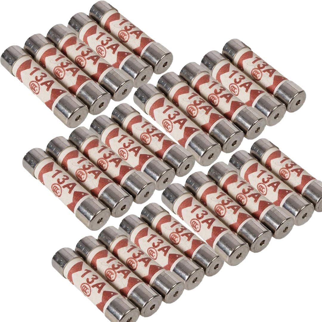 15 Pack 13A Ceramic Fuses BS1362 | 13 Amp Plug Top Fuse 240V/250V 6.3x25mm for UK Mains Electrical Appliances | Household Fuse for Plugs (15)