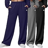 Neer 3 Packs Women's Plus Size Wide Leg Sweatpants High Waist Elastic Waistband Lounge Pants with Pockets