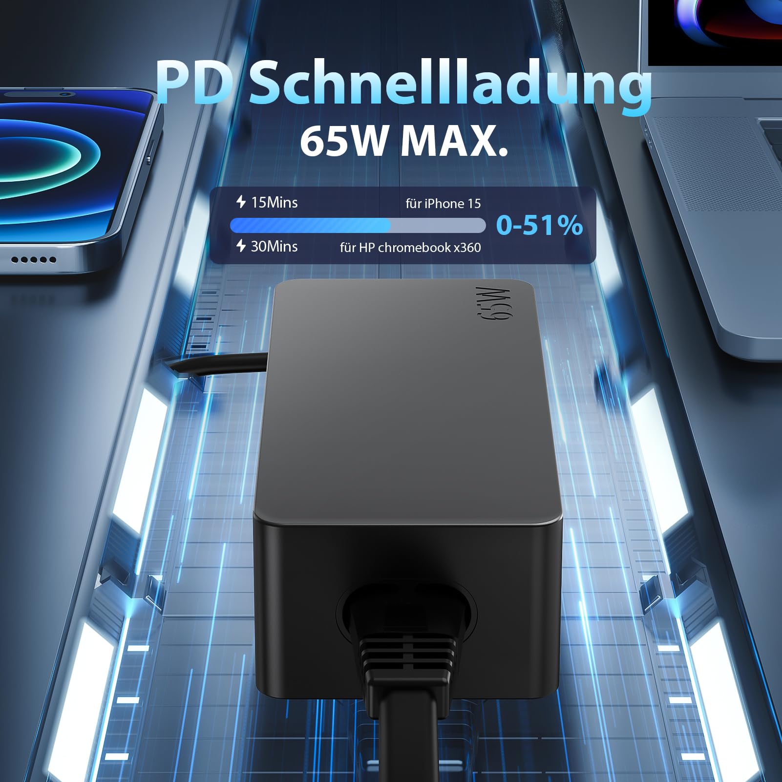 SUNYDEAL 65W HP Ladekabel Laptop USB C Ladegerät Netzteil für HP Dell Lenovo Thinkpad ASUS Acer Huawei Samsung Surface MacBook Type C Charger mit PD 3.0 QC Schnellladegerät 9
