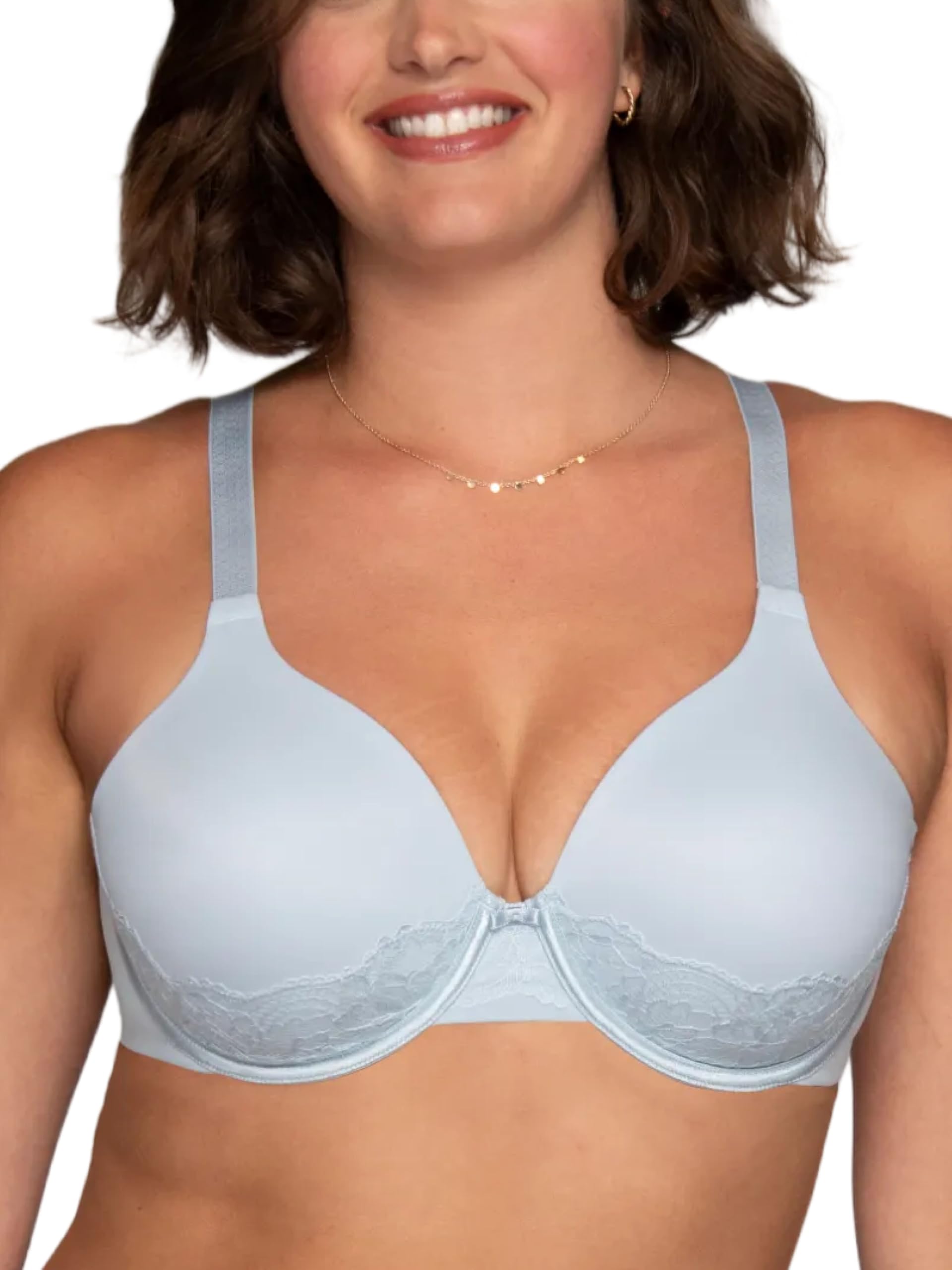 Vanity Fair Women's Full Figure Beauty Back Smoothing Bra with Lace, 4-Way Stretch Fabric, Lightly Lined Cups up to DD, Shirting Blue, 40C Image