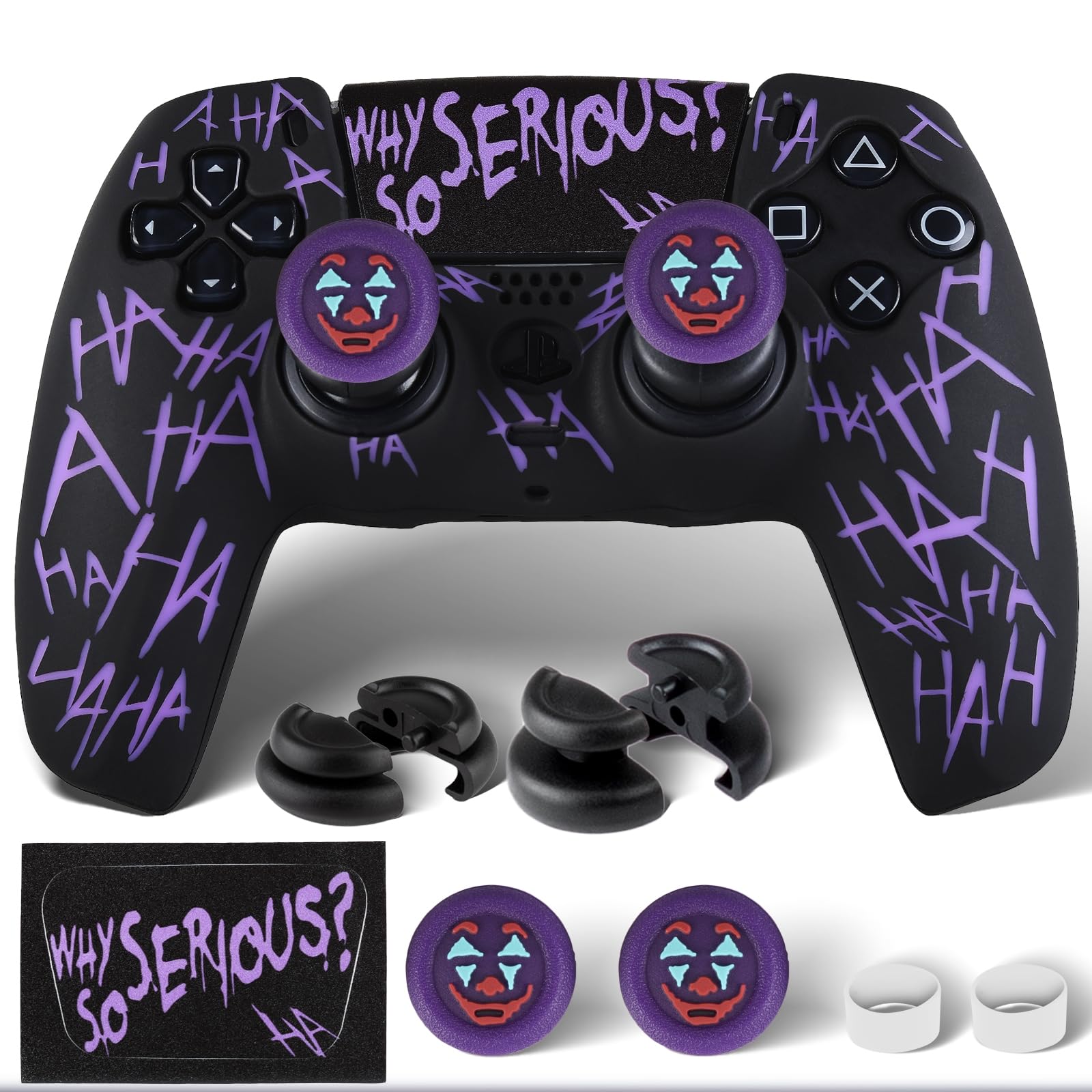 PlayRealm Silicone Skin Cover Sticker x 1 & Extender Grips x 2 for PS5 Controller The Joker Purple