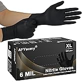 AFYecmy Disposable Nitrile Gloves, Chemical Resistant, Powder and Latex Free, Food Safe, Black Heavy Duty Gloves, 6 Mil, 100 Count, X-Large