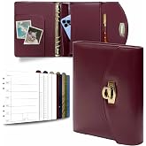 EGOSUNNY Terence A5 PU Leather 6-Ring Binder Planner &amp; Metal Ballpoint Pen | 5.8" x 8.3" clutch-style cover with 80 sheets and 5 dividers; professional organizer for work, meetings and daily planning.