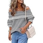 MEROKEETY Women's Off Shoulder Sweater 2025 Fall Winter Fashion Oversized Ribbed Knit Striped Pullover Tops