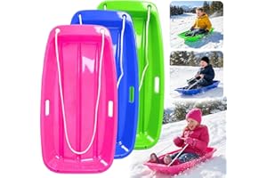 GOLDGAO Snow Sled,Plastic Snow Sled for Kids and Adults,35" Classical Heavy Duty Toboggan Sled with Handles and Ropes for 1-2 Rider for Winter Skiing Snowboard Outdoor Sledding Gift