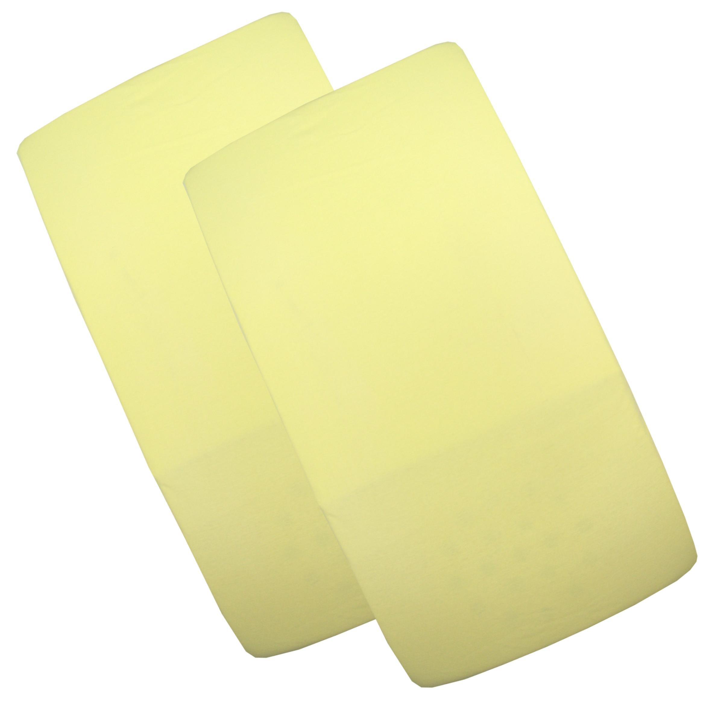 BabyPrem Baby Pack of 2 Fitted Cotton Travel Cot Sheets 95 x 65cm LEMON