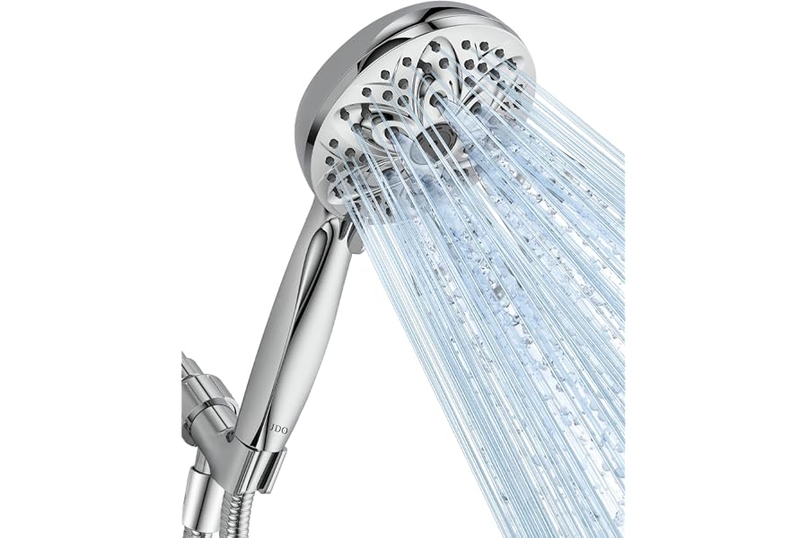 6-Setting Shower Head with Handheld, JDO High Pressure Hand held Shower Head, 4.7 Inch Chrome Detachable Showerhead Set with 59 Inch Stainless Steel Hose and Adjustable Showerhead Holder