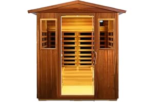 LTCCDSS Mahogany Outdoor Sauna, 4 Person Far Infrared Sauna for Home, 2050W, Bluetooth Speakers, LED Reading Lamp, Chromotherapy Lamp, for Indoor and Outdoor Wooden Sauna