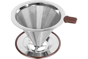 GENERIC Pour Over Coffee Dripper，Reusable Stainless Steel Drip Cone Coffee Filter, Update Double Ultra Fine Micro Mesh Filter, Professional Paperless Drip Brew Coffee Cone Maker with Cup Stand,1-4 Cup