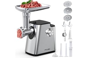 FIMEI Meat Grinder Electric, Stainless Steel Food Processor & Sausage Stuffer, 4-in-1 Heavy Duty Meat Mincer with 2 Blades, 3