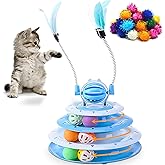 Vealind Cat Toy Roller 4-Level Turntable Cat Toys Balls with 14 Pcs Colorful Pom Pom Balls Interactive Fun Mental Physical Ex