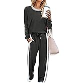 WIHOLL 2 Piece Lounge Sets for Women Long Sleeve Tops Wide Leg Sweatpants Sweatsuits with Pockets