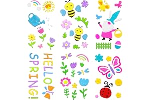HOHUCRAB 6 Sheets Spring Gel Window Clings,Hello Springs, Flowers, Butterfly Bees, Birds for Spring Decorations, Easter Window Clings Holiday Party Decorations