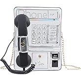 KUANG! Women Reflective Laser Fashion Telephone Shaped Shoulder Bag Ladies Funny Crossbody Bag Chain Purse