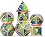 DNDND Dragon Scale Metal DND Dice Set 7 Pcs Blue Green Copper Edge with Tin