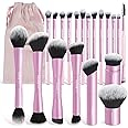 MAANGE 20 PCS Foundation Makeup Brush Set, Double-ended Kabuki Brush Contour Brush for Liquid Powder Concealer Cream Cosmetics Blending Blush Buffing Face Makeup Tools (Pink)