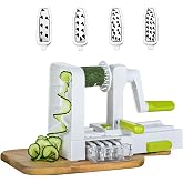 5-Blade Vegetable Spiralizer for Veggie Noodles &ndash; Quick Kitchen Slicer with 4 Interchangeable Blades for Carrots, Potatoes, Cucumbers, and Luffa (White)